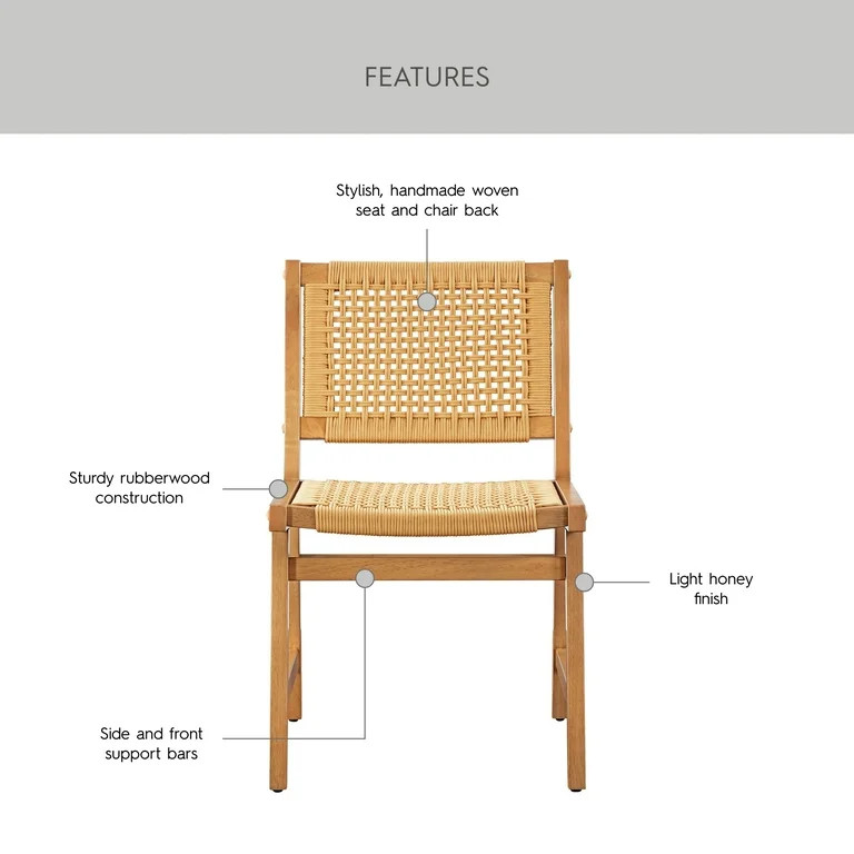 Better Homes & Gardens Vista Woven Coastal Dining Chairs 2 Pack, Light Honey Finish | Walmart (US)