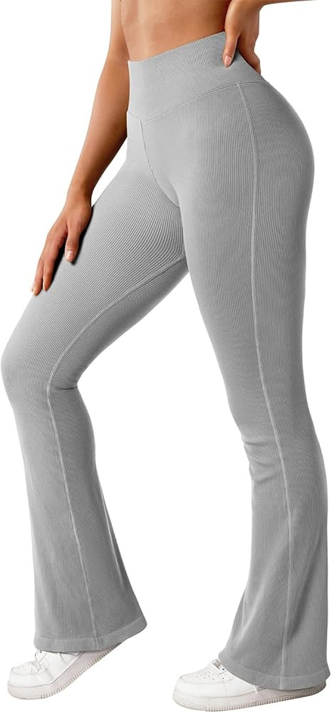 MOOSLOVER Women Ribbed Bootcut Yoga Pants High Waisted Flare Bootleg Workout Leggings | Amazon (US)