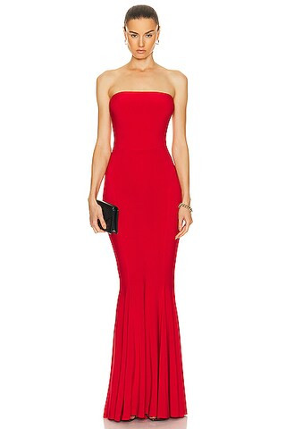 Norma Kamali Strapless Fishtail Gown in Tiger Red | FWRD | FWRD 