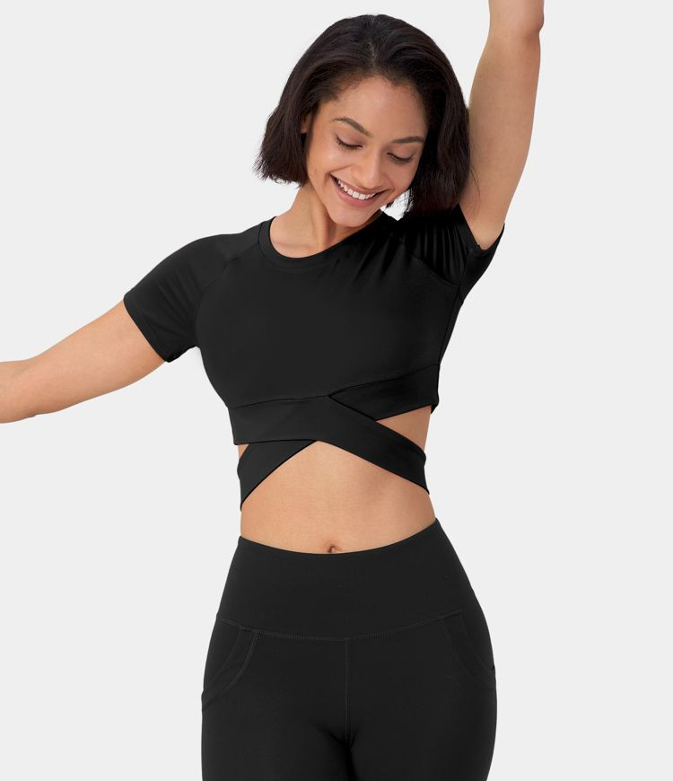 Damen Softlyzero™ Plush Cropped-Sportoberteil mit Crossover-Saumausschnitt - Halara | Halara - DE