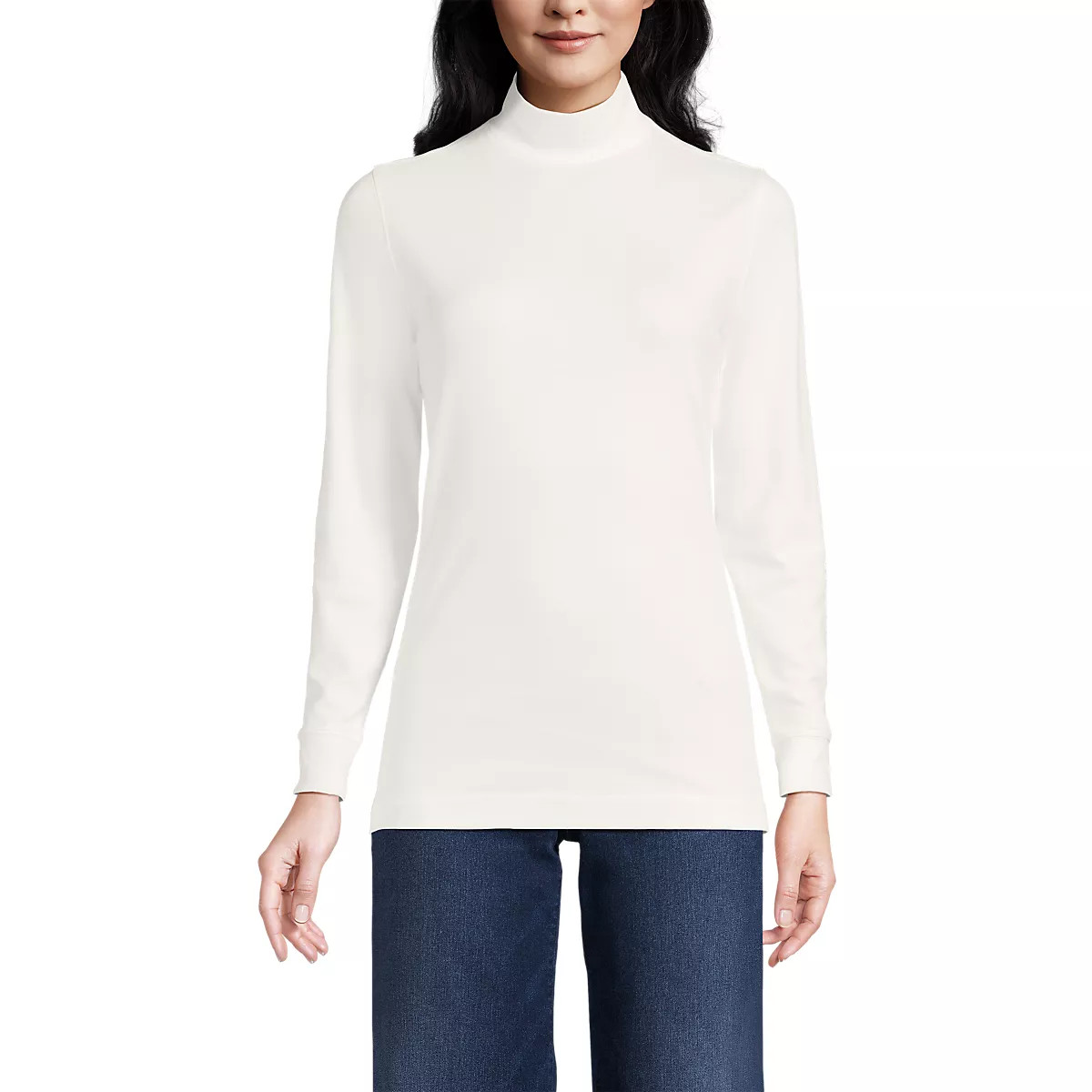 Women's Relaxed Cotton Long Sleeve Mock Turtleneck | Lands' End (US)
