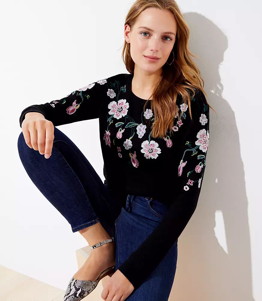 Floral Embroidered Sweatshirt | LOFT