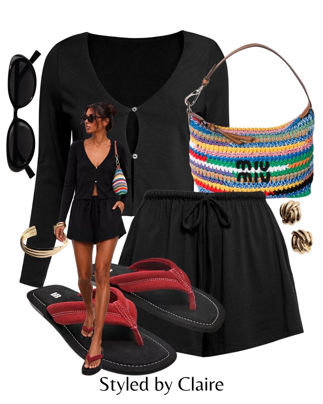 BLACK & RED🖤❤️
Tags: black peekaboo cardigan drawstring shorts top chic style pull bear flat thong sandals red miu miu crochet bag shoulder sunglasses earrings cuff bracelet summer city break inspo outfit ideas Barcelona Ibiza airport outfit cool girl ootd casual basics

#LTKsummer #LTKstyletip #LTKshoes