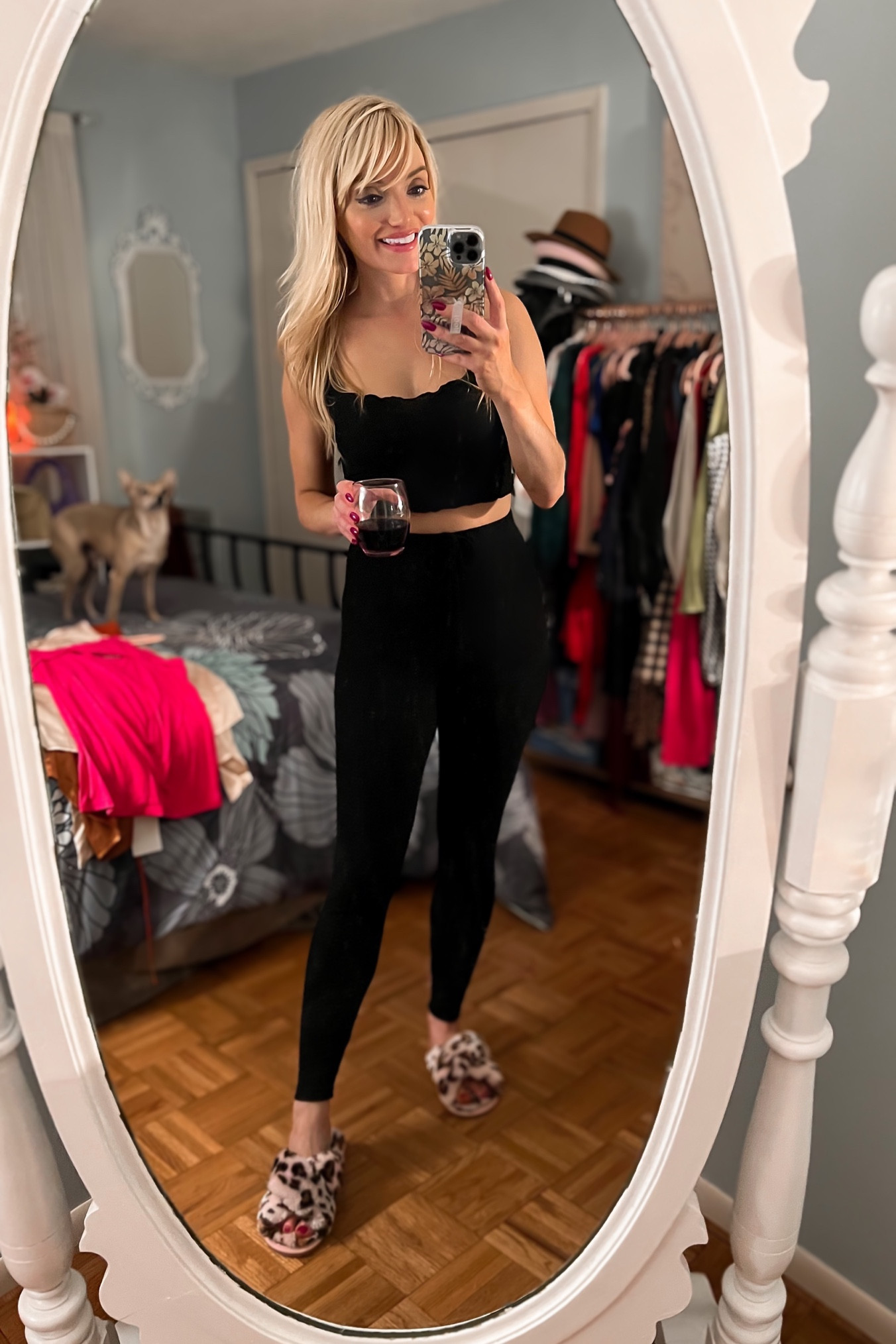 Two piece loungewear set - two piece pajama set - crop top and leggings set - pajamas - pink leopard slippers - unbreakable wine glass - Amazon Fashion - Amazon Finds 

#LTKshoecrush #LTKunder50 #LTKSeasonal