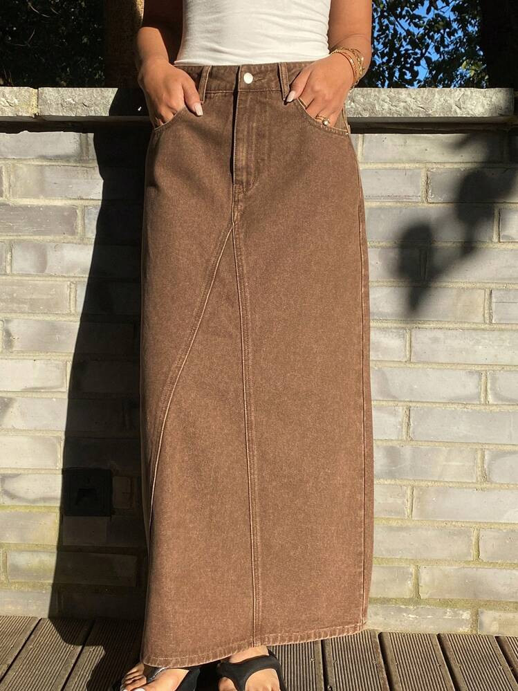 DAZY Women's Vintage Washed Frayed Edge A-Line Denim Skirt With Pockets | SHEIN