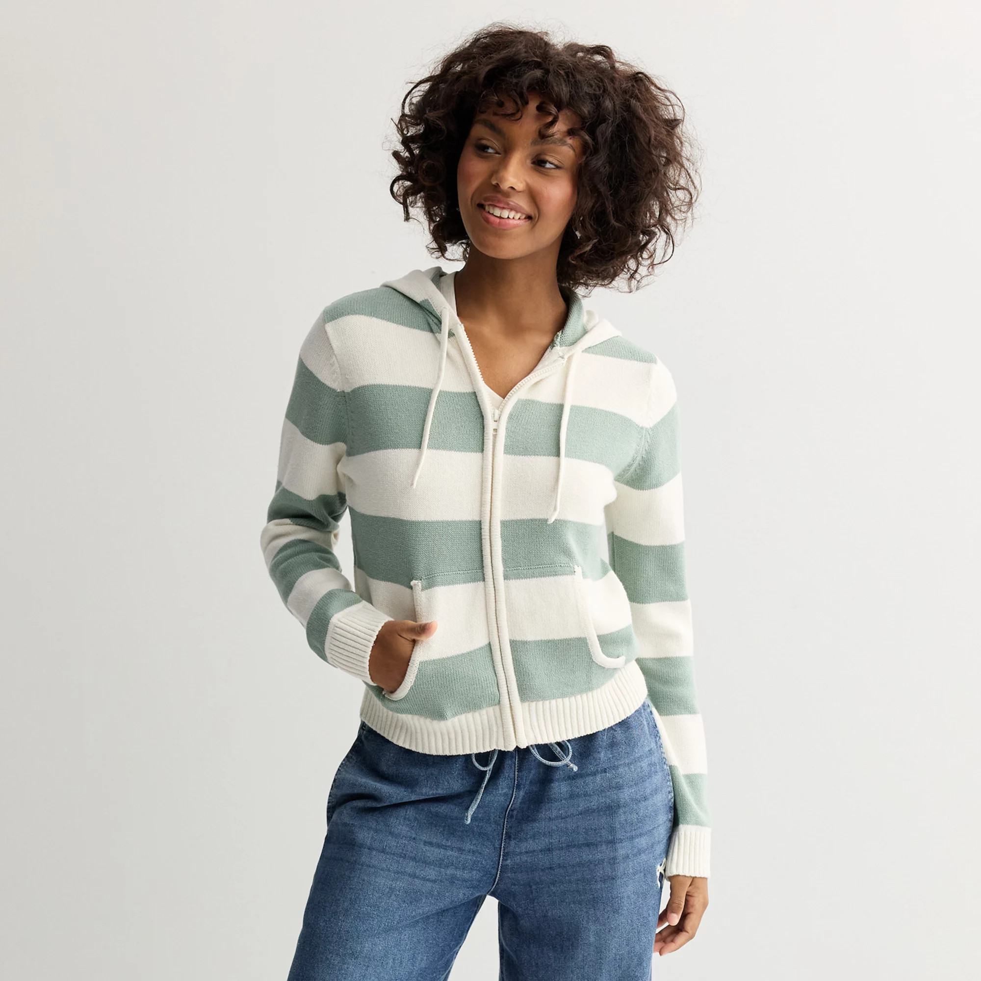 Juniors' Pink Republic Long Sleeve Zip-Up Sweater Hoodie | Kohl's