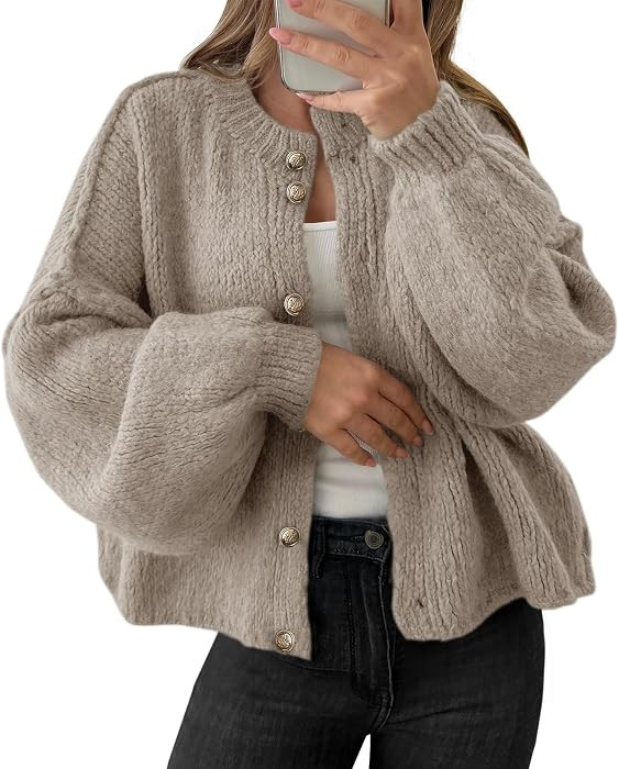 Saodimallsu Womens Oversized Cardigans Long Sleeve Chunky Sweater Coats     Button Up, Lantern Sl... | Amazon (US)