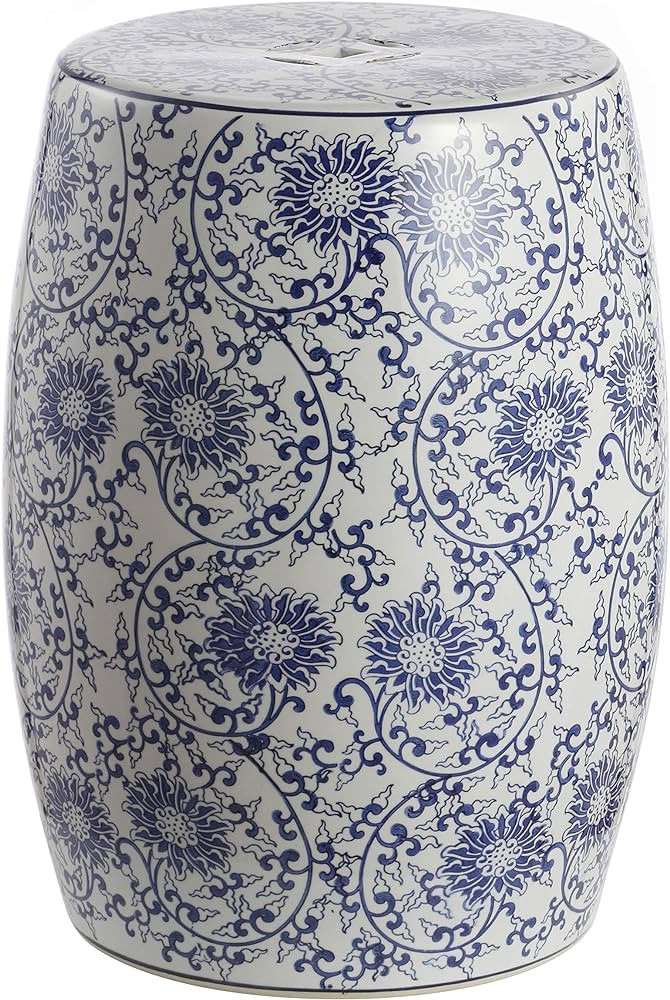 JONATHAN Y TBL1009A Lotus Blossom 17.5" Chinoiserie Ceramic Drum Garden Stool Bohemian, Coastal, ... | Amazon (US)