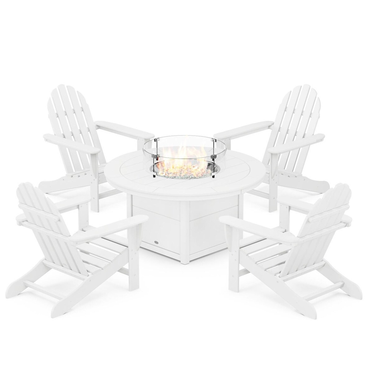 POLYWOOD Classic Adirondack 5 Pc Recycled Plastic Fire Pit Seating Set in White by - PWS706-1-WH | BBQ Guys