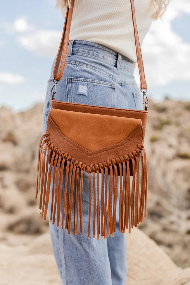 Dancing Down Broadway Brown Fringe Crossbody Purse | Pink Lily