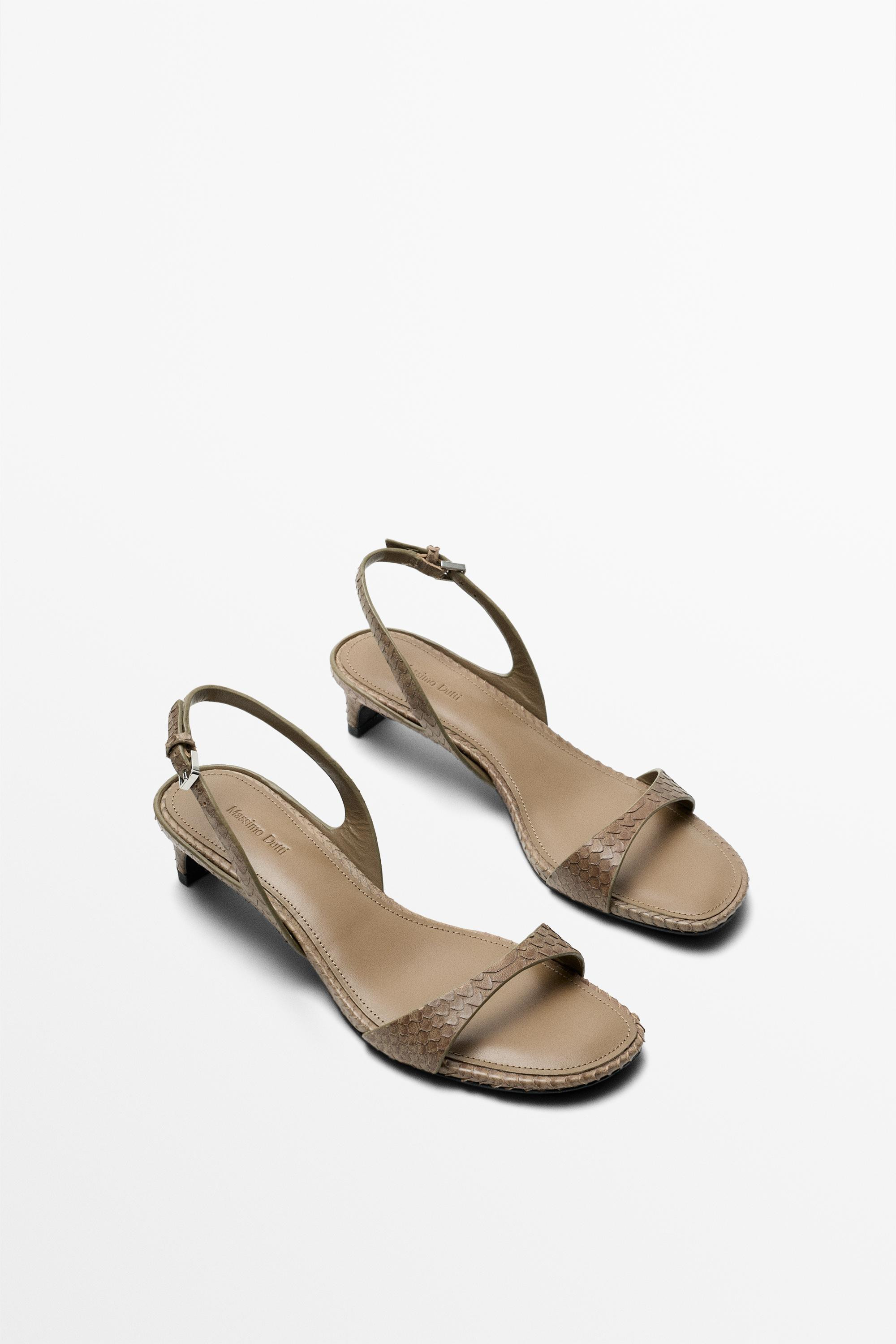 High-heel sandals in embossed leather | Massimo Dutti US