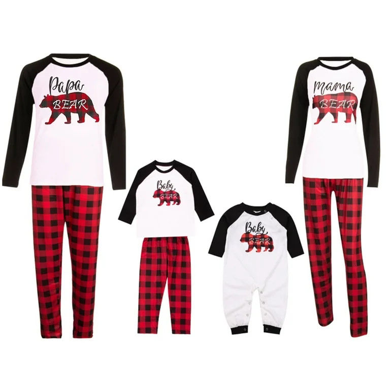 Canrulo Holiday Family Pajamas Matching Sets Christmas PJs with Mama Bear Printed Romper Plaid Pa... | Walmart (US)