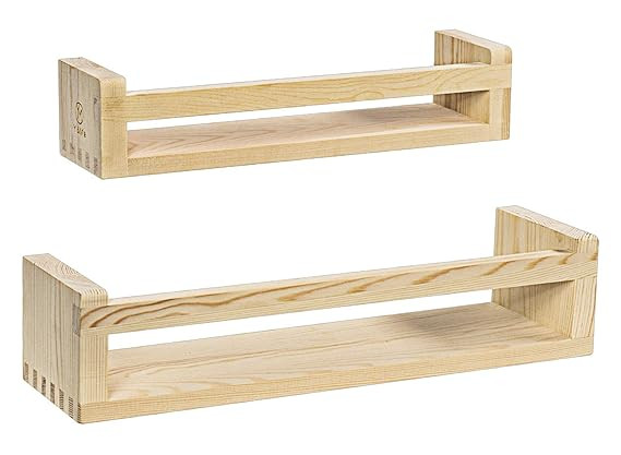 Y&ME YM Natural Wood Floating Shelf Wall Mounted, Set of 2 Solid Wood Wall Storage Shelves for Fa... | Amazon (US)