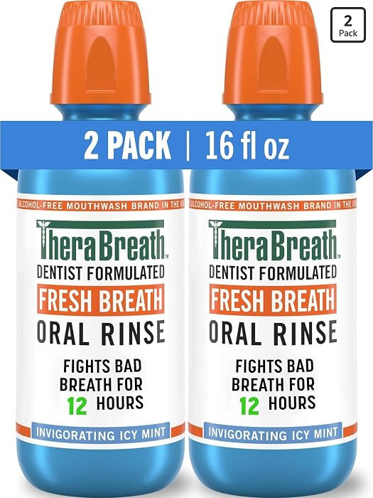 TheraBreath Fresh Breath Mouthwash, Icy Mint Flavor, Alcohol-Free, 16 Fl Oz (Pack of 2) | Amazon (US)