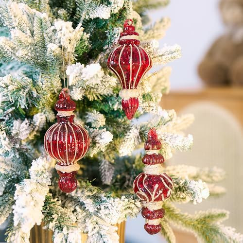 LOULIQIGIFT Set of 3 Red Glass Finial Christmas Tree Decoration Gifts Christmas Hanging Ornaments with Golden Glitter Patter | Amazon (US)