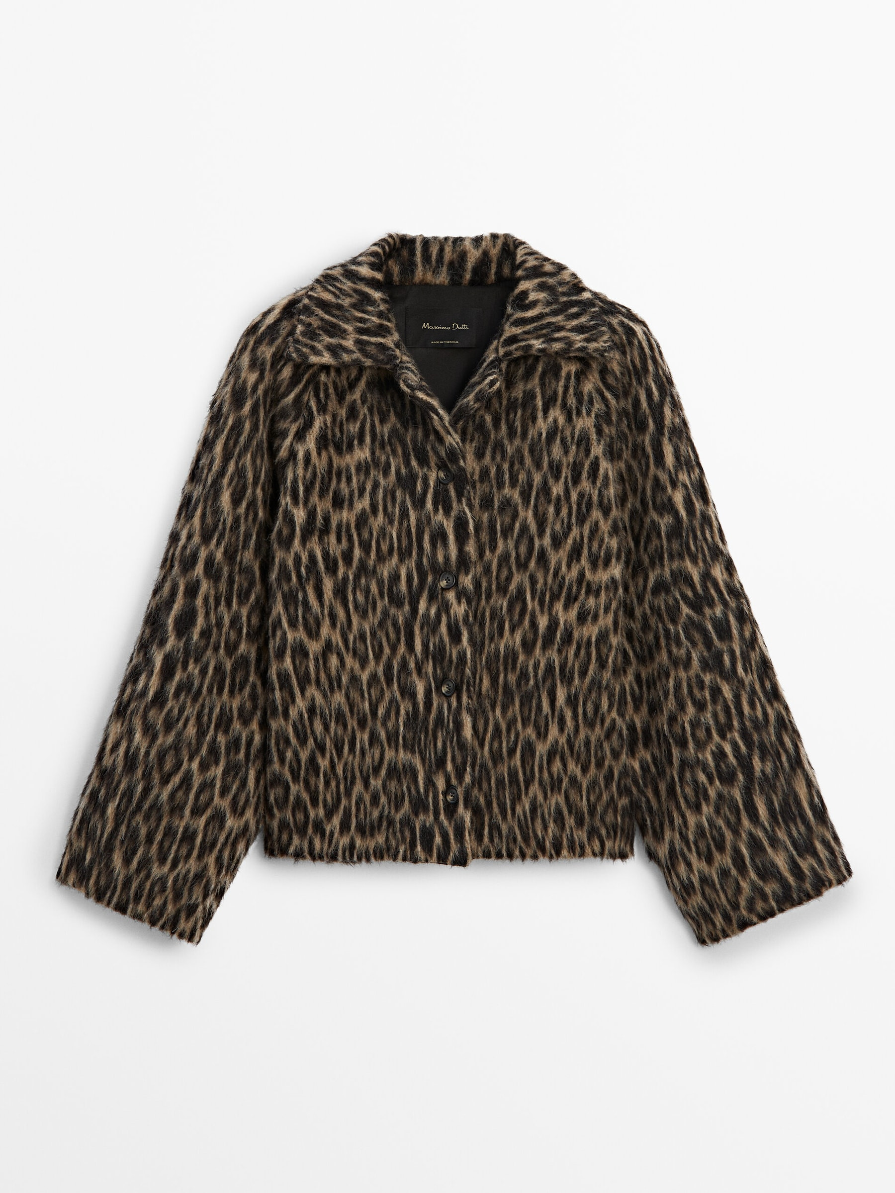Short animal print collared coat | Massimo Dutti US
