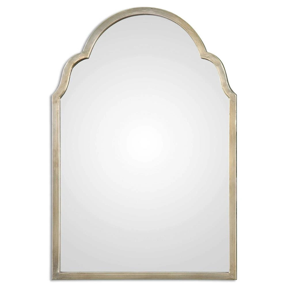 Ryan French Country Antique Silver Metal Arch Wall Mirror | Kathy Kuo Home