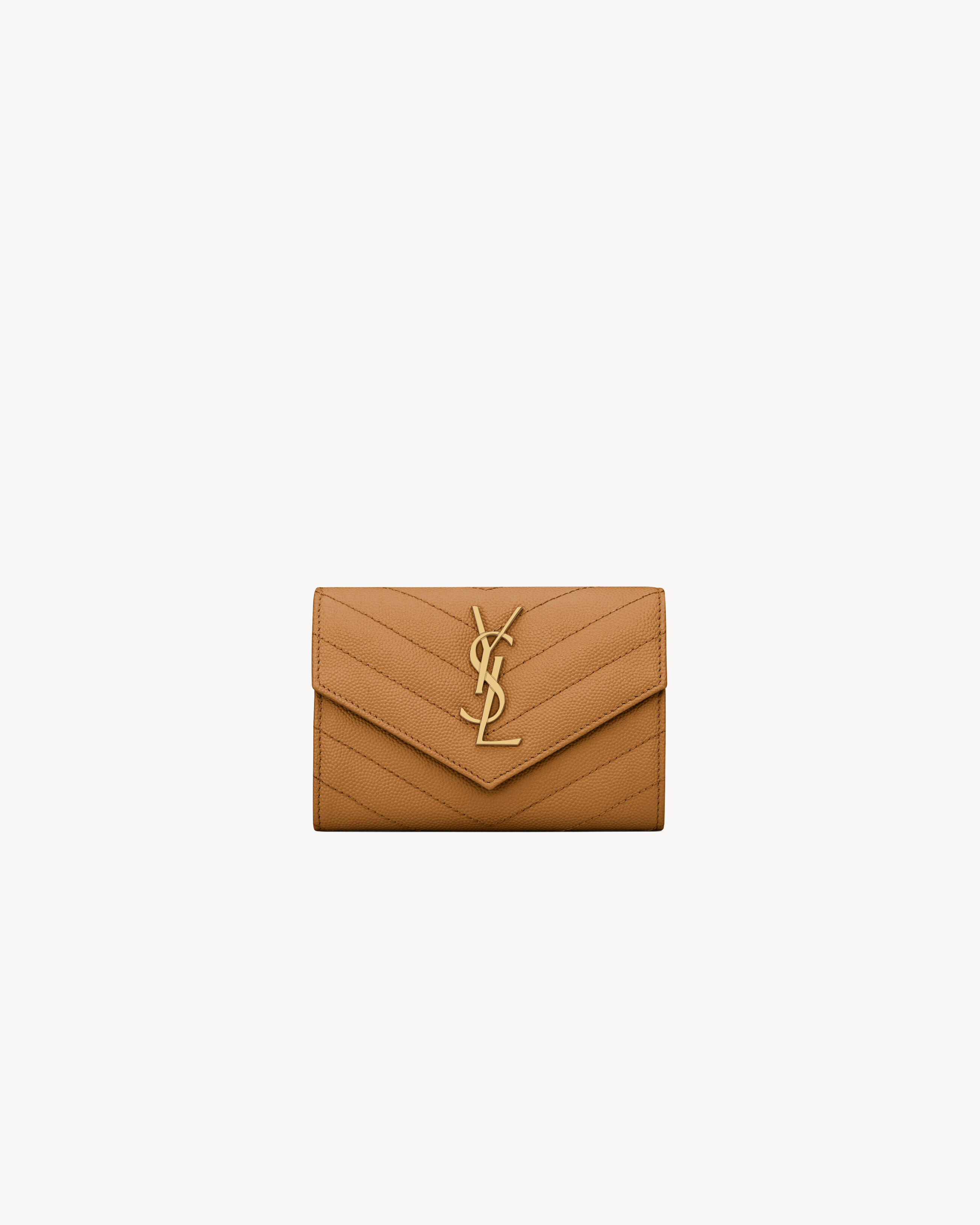 Monogram Small Envelope Wallet In Grain De Poudre Embossed Leather Amber One Size | Saint Laurent Inc. (Global)