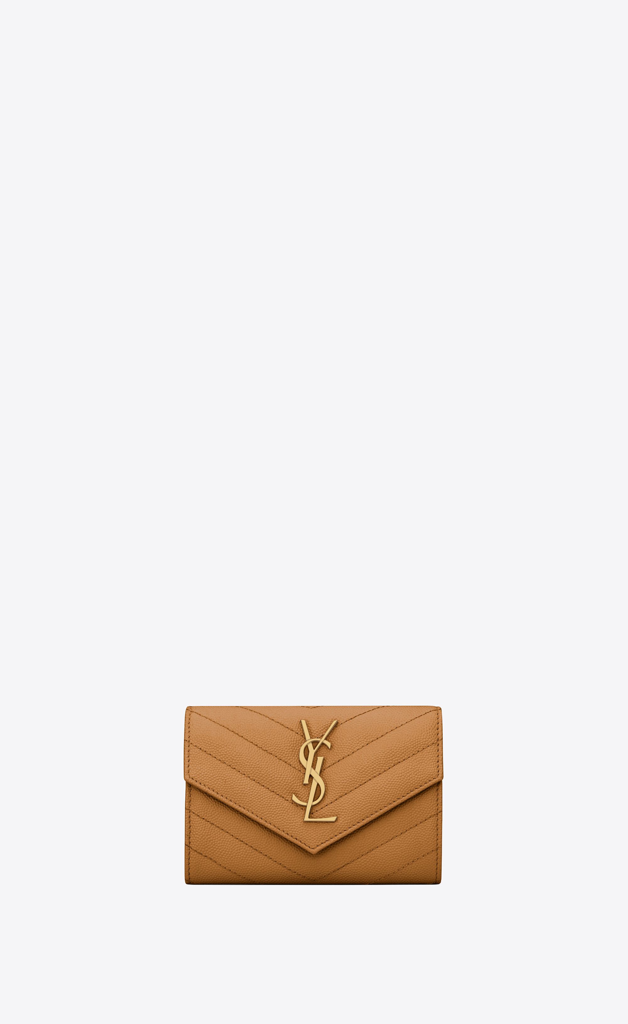 Monogram Small Envelope Wallet In Grain De Poudre Embossed Leather Amber One Size | Saint Laurent Inc. (Global)