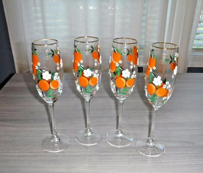 Set of 4  Champagne Flutes Stemmed Mimosa Handpainted Oranges w/Rhinestones  NEW | eBay US