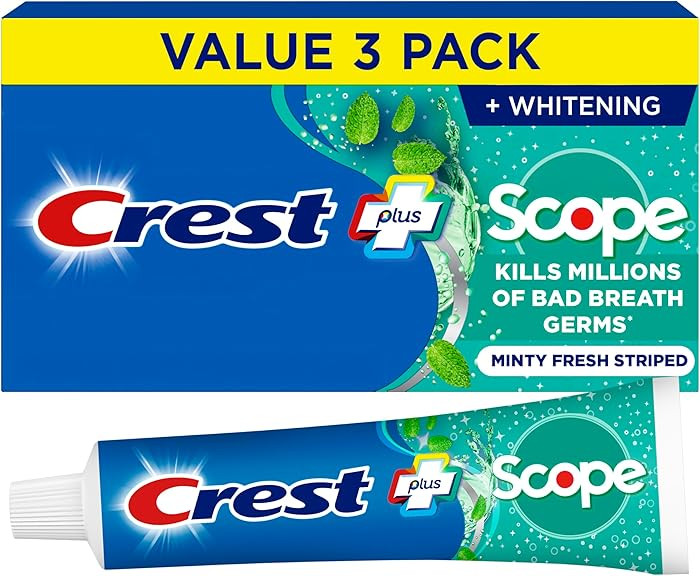 Crest + Scope Whitening Toothpaste - Pack of 3, 5.4 Oz Tubes - Anticavity Fluoride Toothpaste, Fr... | Amazon (US)