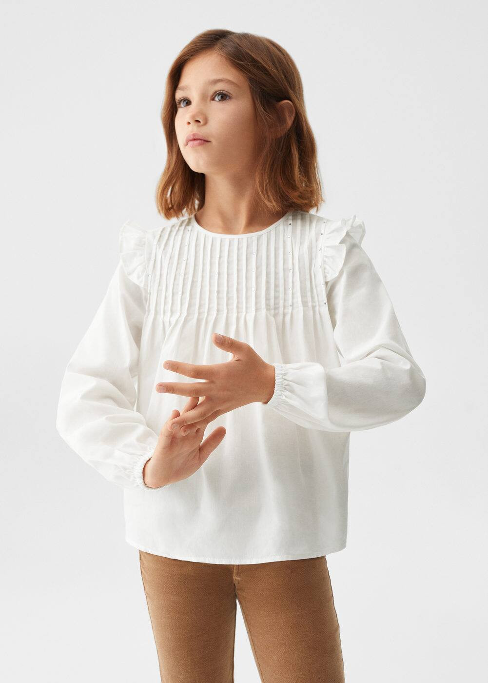 Ruffled cotton blouse -  Girls | Mango Kids United Kingdom | MANGO (UK)