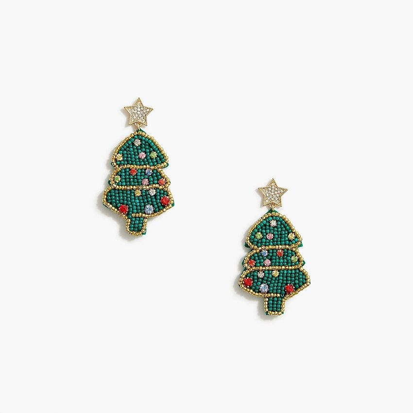 Beaded Christmas tree earrings | J.Crew Factory