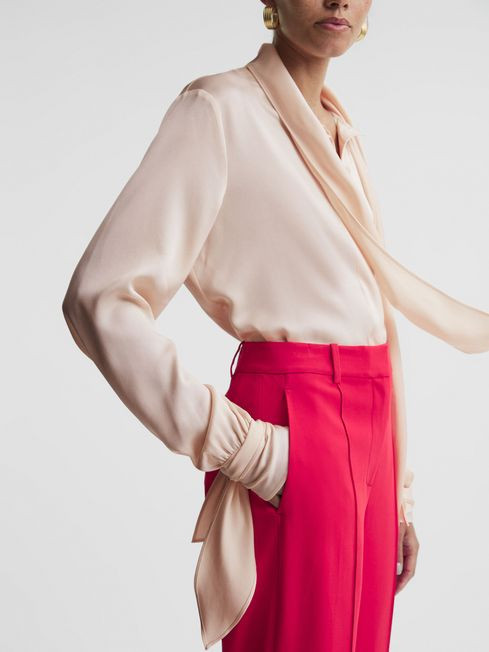 Tie Detail Blouse in Nude | Reiss DE