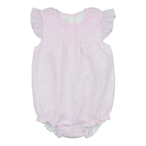 Pink Seersucker Ruffle Bubble | Cecil and Lou