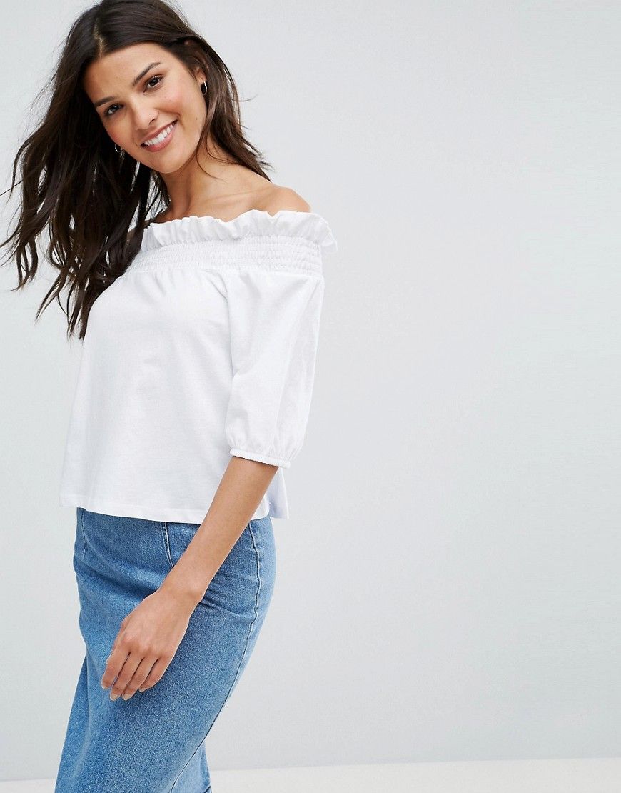 ASOS Top with Off Shoulder and Balloon Sleeve - White | ASOS US