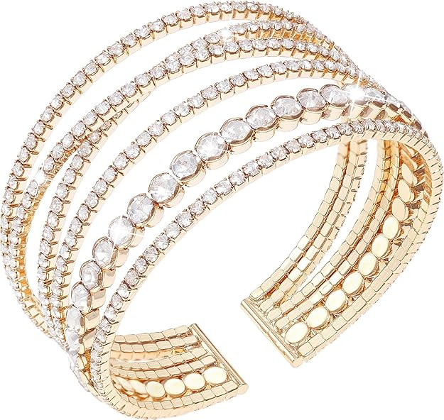 Suyi Rhinestone Bracelet Multilayer Gold Cuff Bracelet for Women Crystal Braidal Bracelets | Amazon (US)