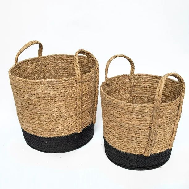 Better Homes & Gardens Round Seagrass Baskets, Natural, Black, Set of 2, Large & Medium - Walmart... | Walmart (US)
