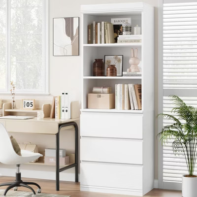 Bookcase with Drawers 70.27 in Tall Bookshelf Farmhouse Bookcases Wooden Deep Bookshelves Storage Cabinet Organizer for Living Room, Study, White | Target