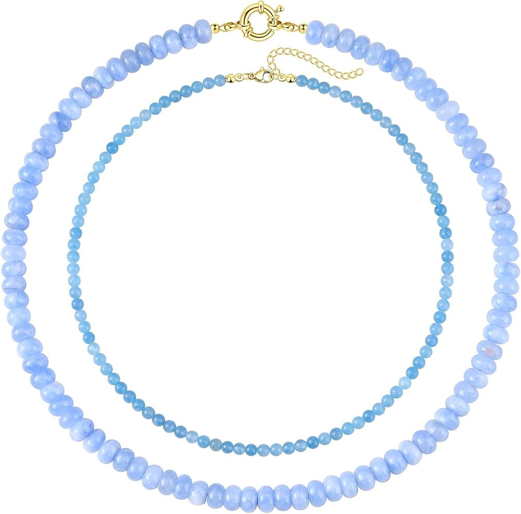 CACASDAN 2Pcs Beaded Gemstone Necklaces for Women Boho Colorful Bead Choker Natural Stone Surfer ... | Amazon (US)