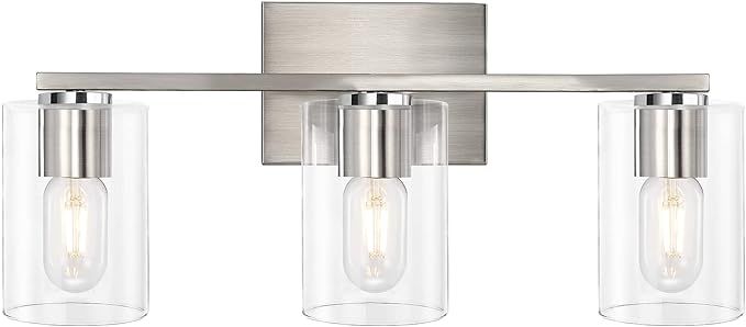 DRNANLIT 3-Light Vanity Light, Brushed Nickel Bathroom Lighting Fixtures Over Mirror, Modern Meta... | Amazon (US)