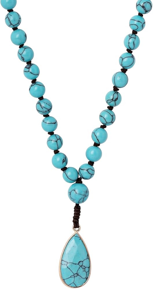 MINACHI Created Turquoise Long Necklace, Irregular Shape Beads, Bohemian Vintage Ethnic Style Jew... | Amazon (US)