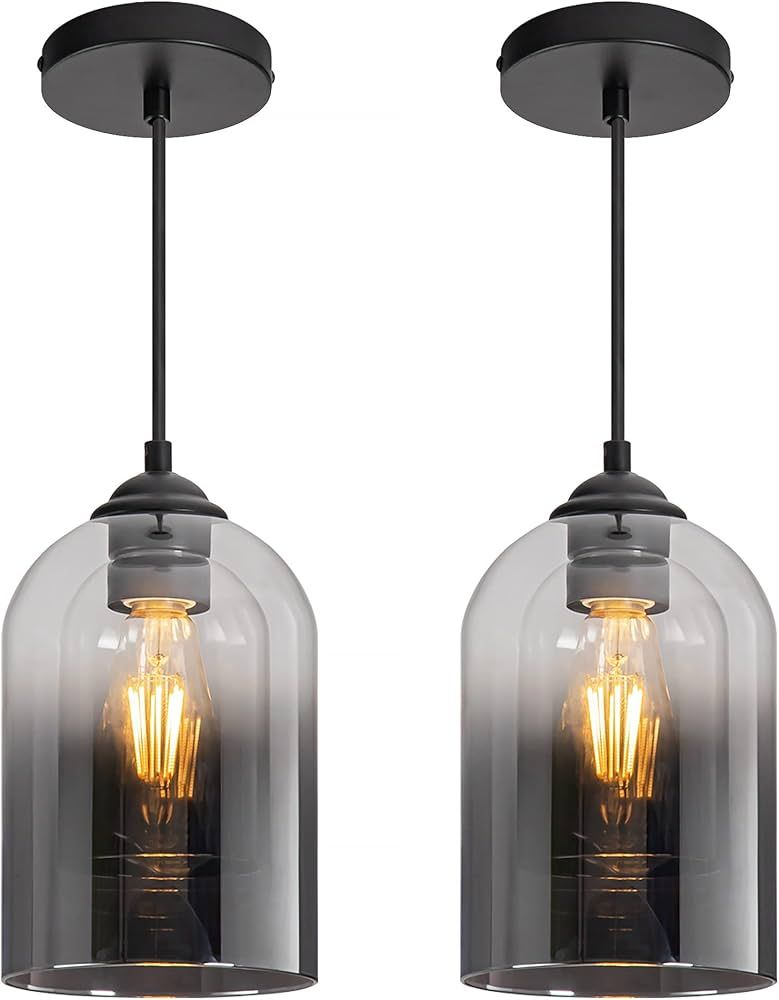 2 Pack Black Pendant Light Fixtures, Adjustable Modern Pendant Lights for Kitchen Island, Industr... | Amazon (US)