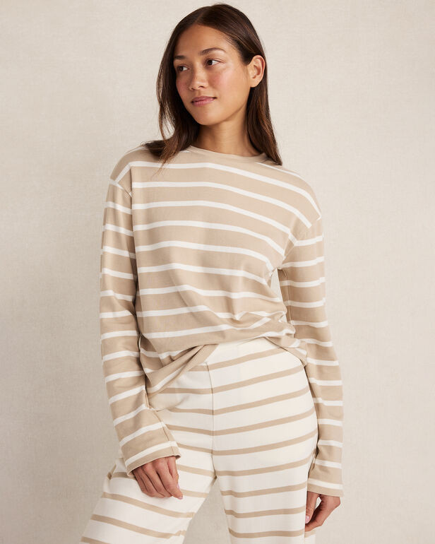 Brushed Cotton Interlock Stripe Crewneck | Haven Well Within
