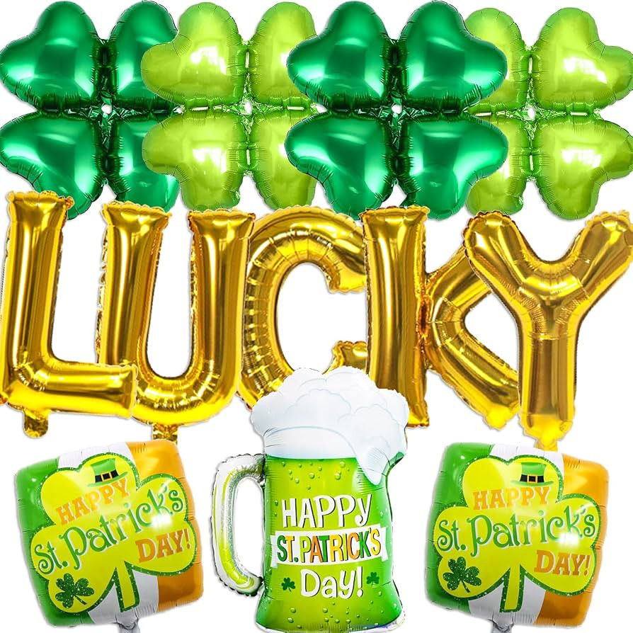 Gold Lucky Balloon St. Patrick's Day Balloons,12 Pcs Lucky Balloons Four Leaf Balloons for Lucky ... | Amazon (US)