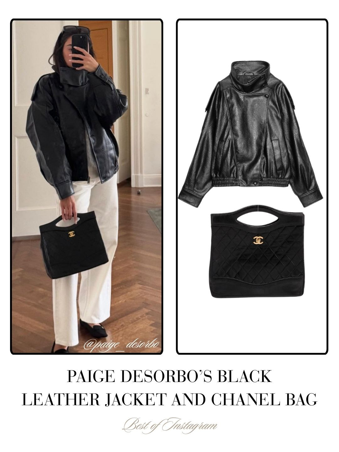 Paige DeSorbo's Faux Leather Bomber Jacket and Chanel Bag / Photo: @Paige_DeSorbo 

 