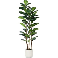 OAKRED Artificial Fiddle Leaf Fig Tree with White Planter,5ft Tall Fake Tree with Natural Wood Tr... | Amazon (US)