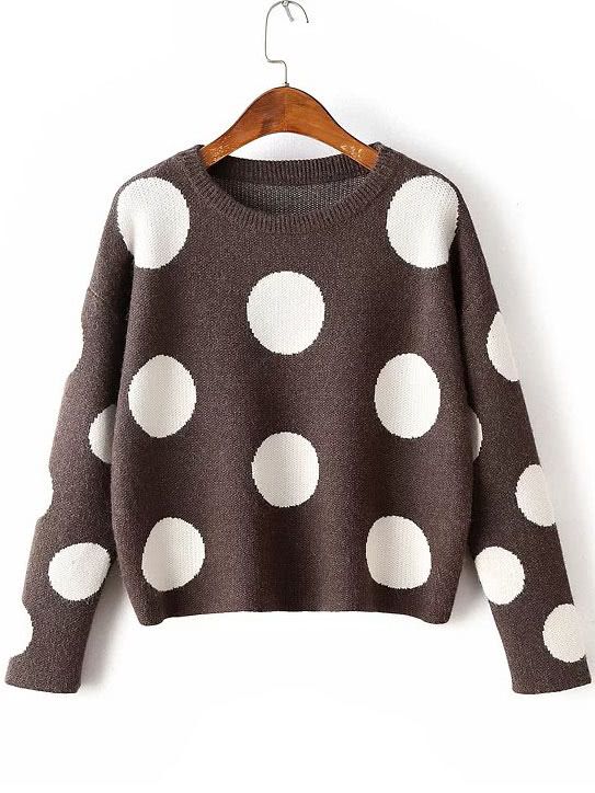 Coffee Polka Dot Drop Shoulder Knitwear | SHEIN