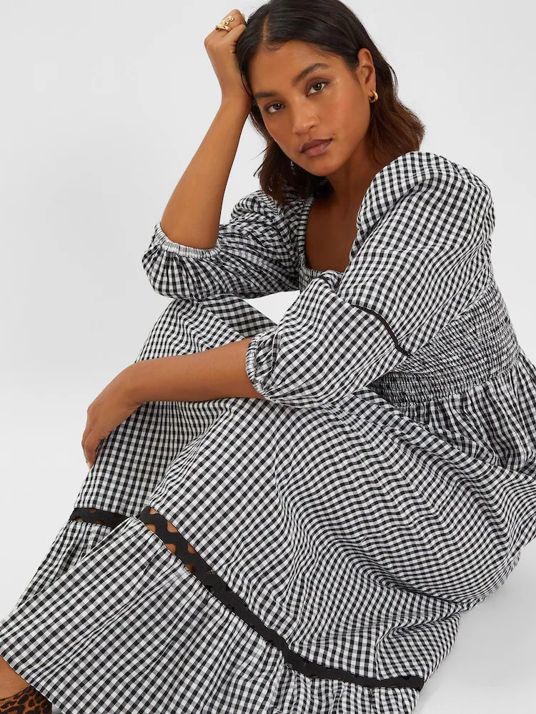 Accessorize Black Gingham Puff Sleeve Maxi 100% Cotton Dress | Next EU