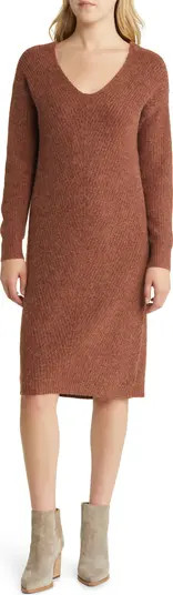 Caslon® Directional V-Neck Long Sleeve Sweater Dress | Nordstrom | Nordstrom