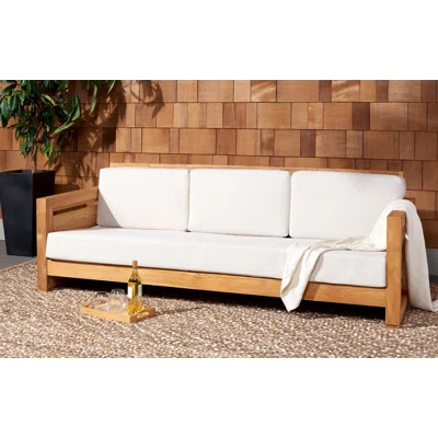 Guadeloupe 83.5" Wide Outdoor Teak Patio Sofa with Cushions | Wayfair North America