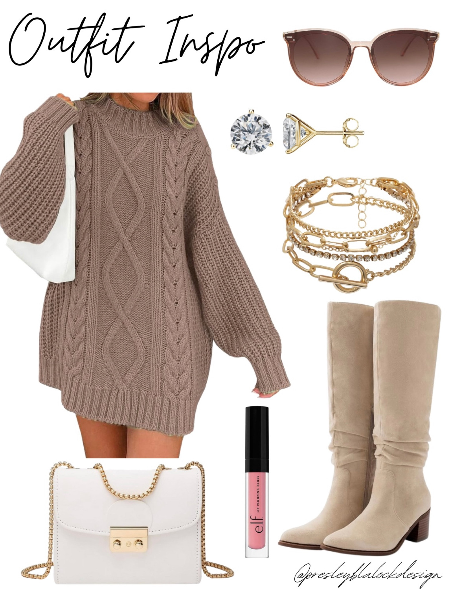 Amazon Outfit / Sweater Dress / Tall Boots / Fall Outfit / Gold Jewelry / Amazon Dress / White Handbag / Leather Handbag / Amazon Sunglasses / Sale Alert / Lip Gloss

#LTKworkwear #LTKHoliday #LTKsalealert