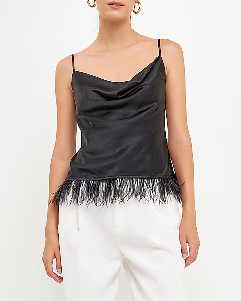 Endless Rose Satin Feather Cowl Neck Top | Express