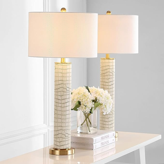 SAFAVIEH Lighting Collection Ollie Modern Contemporary Cream Faux Alligator 32-inch Bedroom Livin... | Amazon (US)