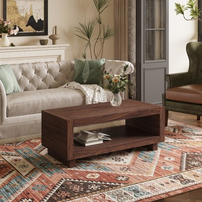 Modern minimalist MDF walnut-colored rectangular coffee table measuring47.2*23.6*18 inches embodies the simple charm of mid-century aesthetics | Target