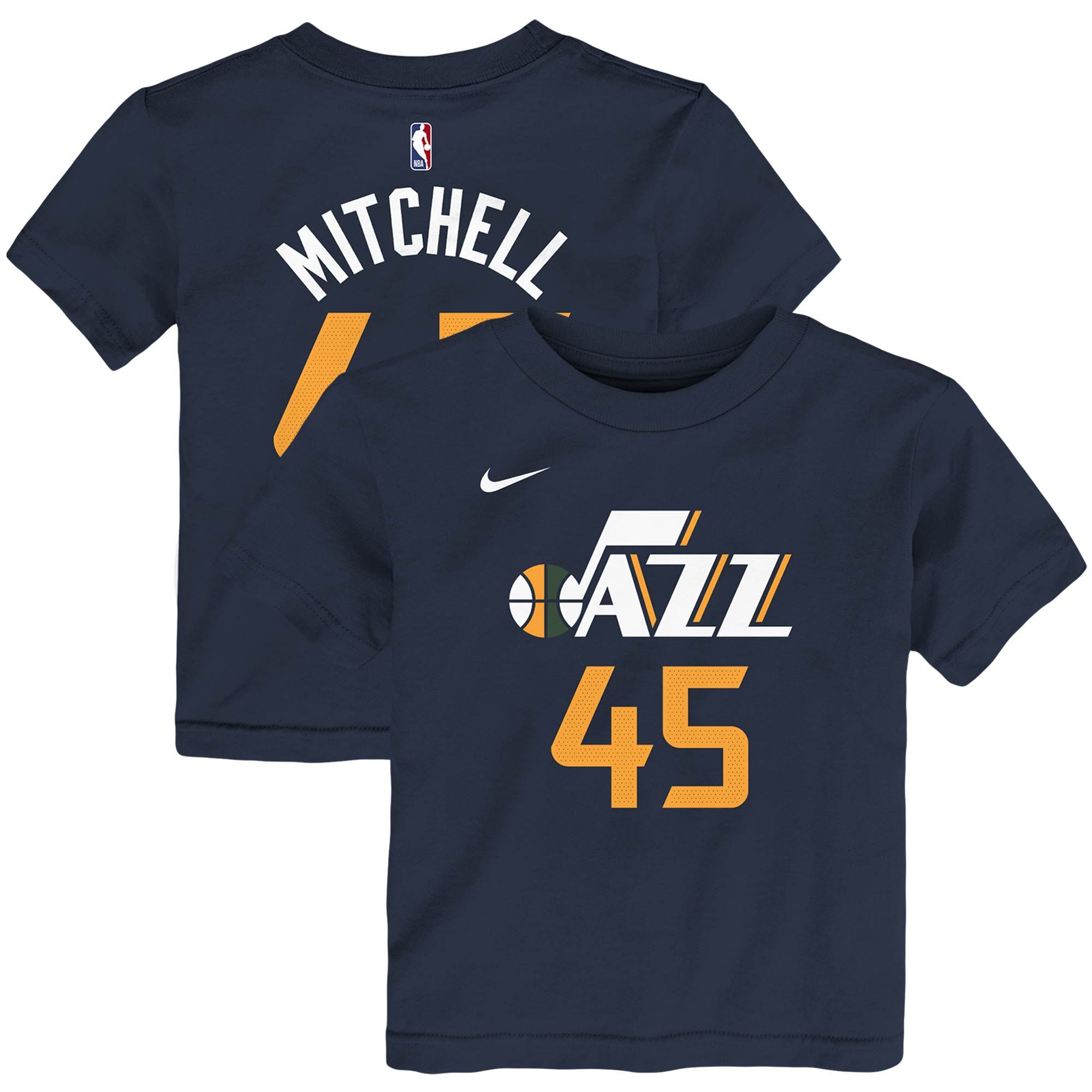 Toddler Utah Jazz Donovan Mitchell Nike Navy Logo Name & Number T-Shirt | NBA Shop